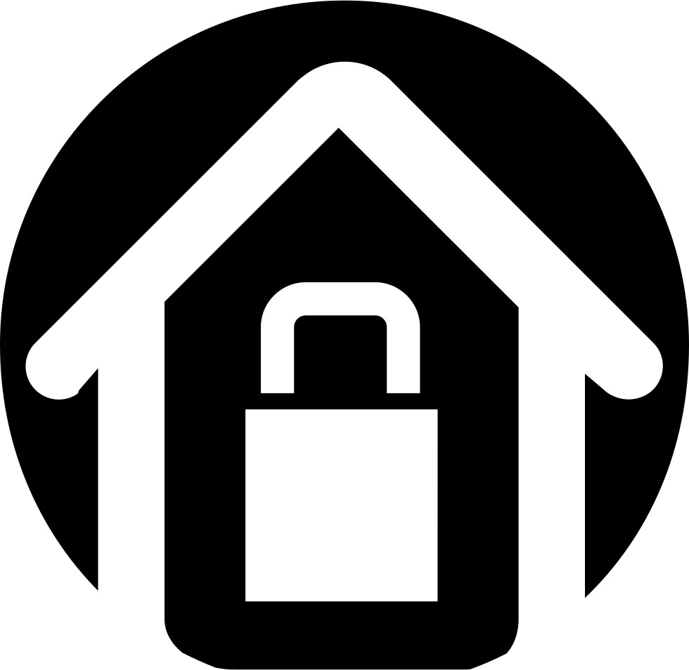 House With Lock Outline On A Circular Black Background - Logo Casa Fondo Negro (980x954), Png Download