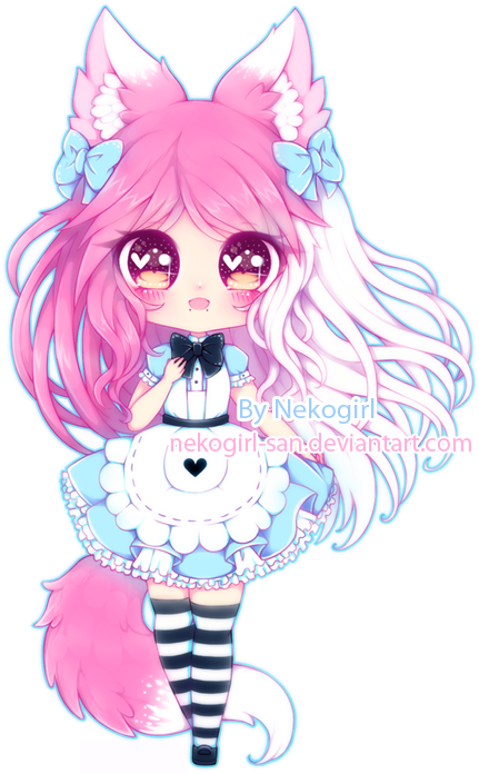 C - Cute Cat Girl Drawing (454x700), Png Download