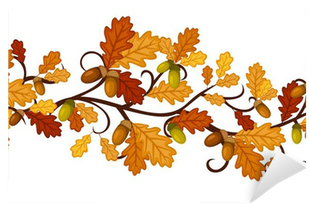 Vector Horizontal Seamless Pattern With Autumn Oak - Paski Samoprzylepne Na Ścianę (400x400), Png Download
