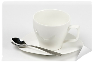 Taza Blanca De Café Vacía Con Plato Y Cuchara Wall - Cup (400x400), Png Download