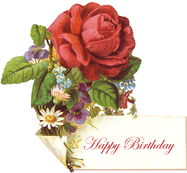 Vintage Birthday Greeting With Red Rose - Birthday Vintages Red Roses (650x590), Png Download