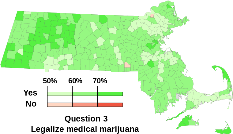 Medical Marijuana Ballot Results From 2012 In Massachusetts - Massachusetts Question 4 Results (800x474), Png Download