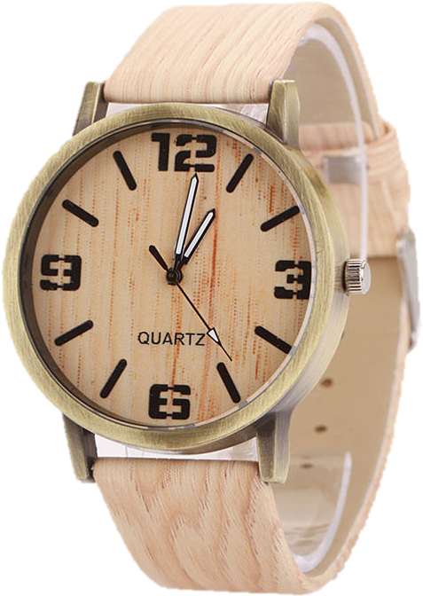 Faux Oak Wood Watch - Wooden Quartz Watches Casual Wooden Leather Strap Watch (802x802), Png Download