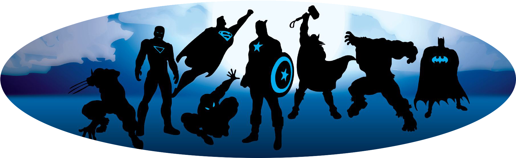 Superhero Silhouette Banner Oval - Marvel Heroic Silhouettes (1000x321), Png Download