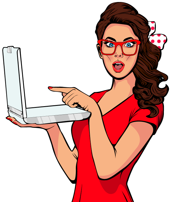 Superheroes - Pop Art Girl On Laptop (600x706), Png Download