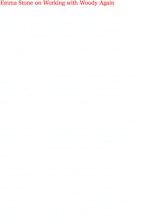 Emma Stone On Working With Woody Again -the Actress - Colorfulness (497x792), Png Download