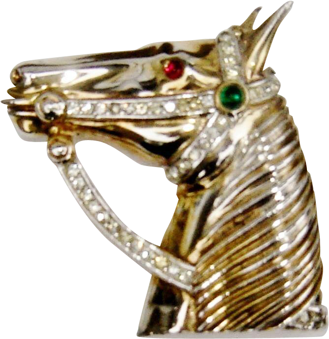 Vintage Trifari Horse Head Brooch Rhinestones Gold - Stallion (691x691), Png Download