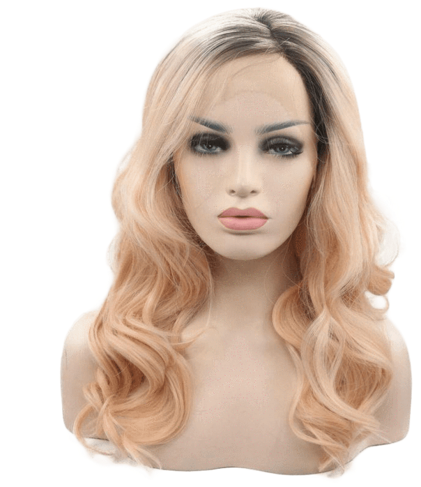 Peachy Blonde Wavy Long Lace Front Wig - Wig (700x700), Png Download