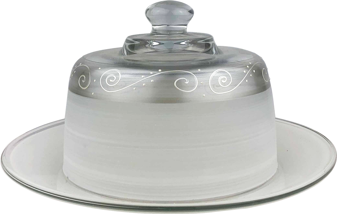 Heirloom White/pewter Swirl Cheese Dome - Ceramic (1200x1200), Png Download