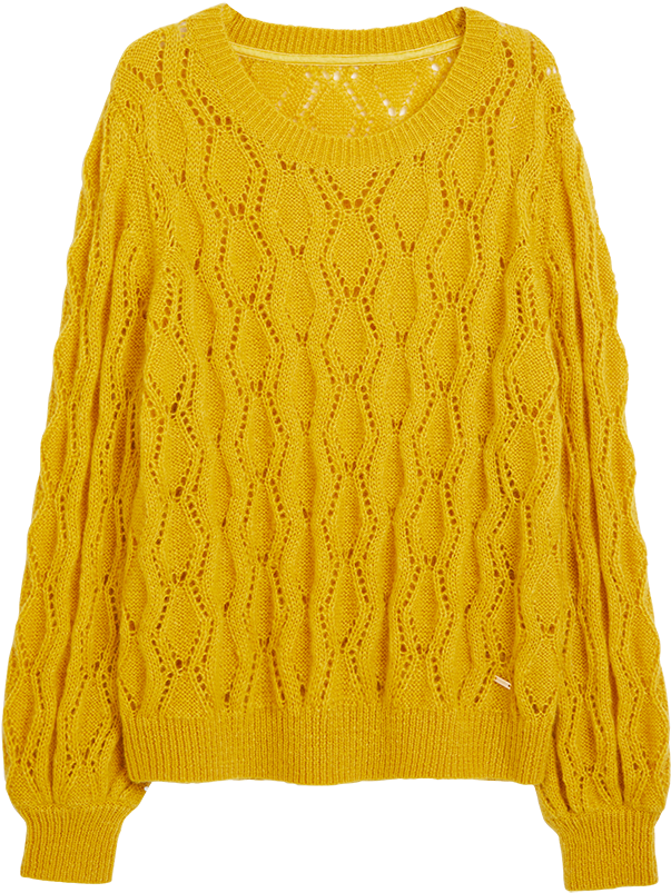 Hole-knitted Sweater Yellow - Sweater (888x888), Png Download