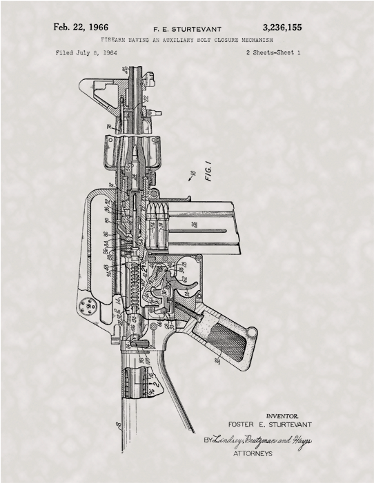 M16 Rifle, - Rifle Black And White Gun Patent Prints (700x700), Png Download