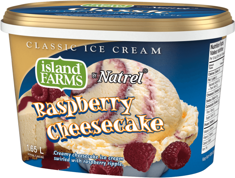 Creamy Cheesecake Ice Cream Swirled With Raspberry - Island Farms (854x650), Png Download