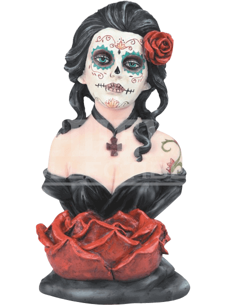Sugar Skull Bust With Rose Candleholder - Bust (620x620), Png Download