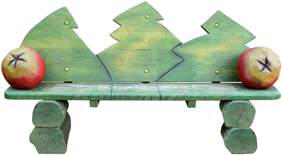 Bank, Wood, Apple, Green, Rest, Nature, Seat, Isolated - Bench (960x508), Png Download