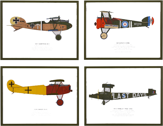 Set Of 4 Large Vintage Airplanes - Propeller-driven Aircraft (652x504), Png Download