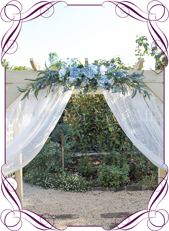 Silk Artificial Light Blue And White Wedding Arbor - Artificial White Roses Wedding Bouquet (608x822), Png Download