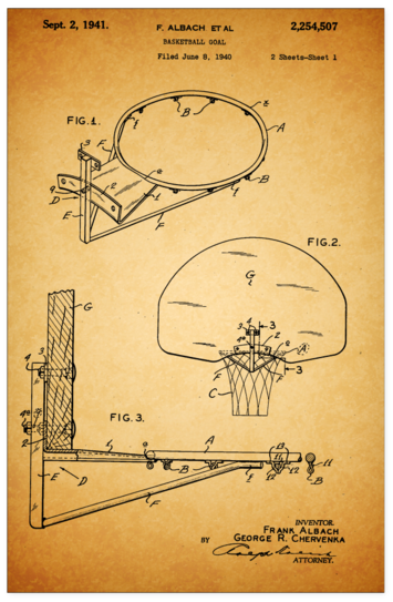 Basketball Hoop Patent Poster - Diagram (600x600), Png Download