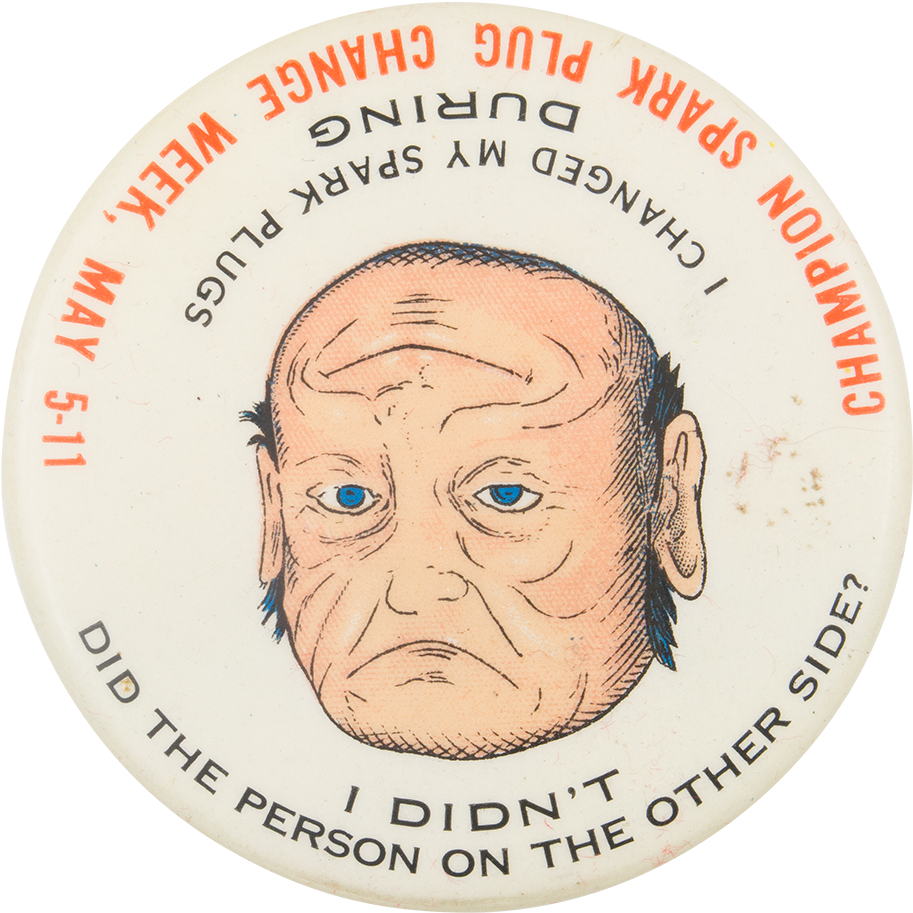 Spark Plug Two Face Event Button Museum - Label (1000x978), Png Download