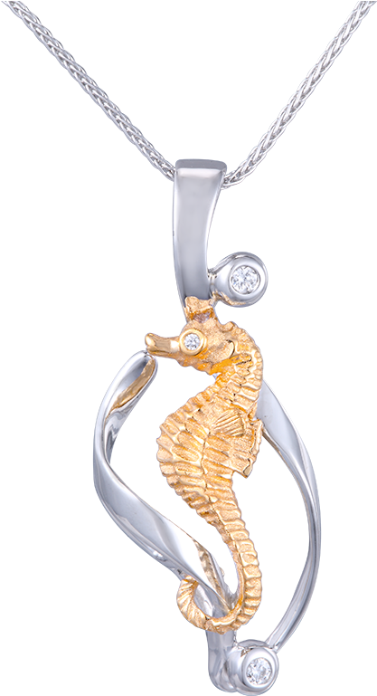 14k Two Tone Single Sea Horse Pendant With 3 Diamonds - Locket (1024x768), Png Download