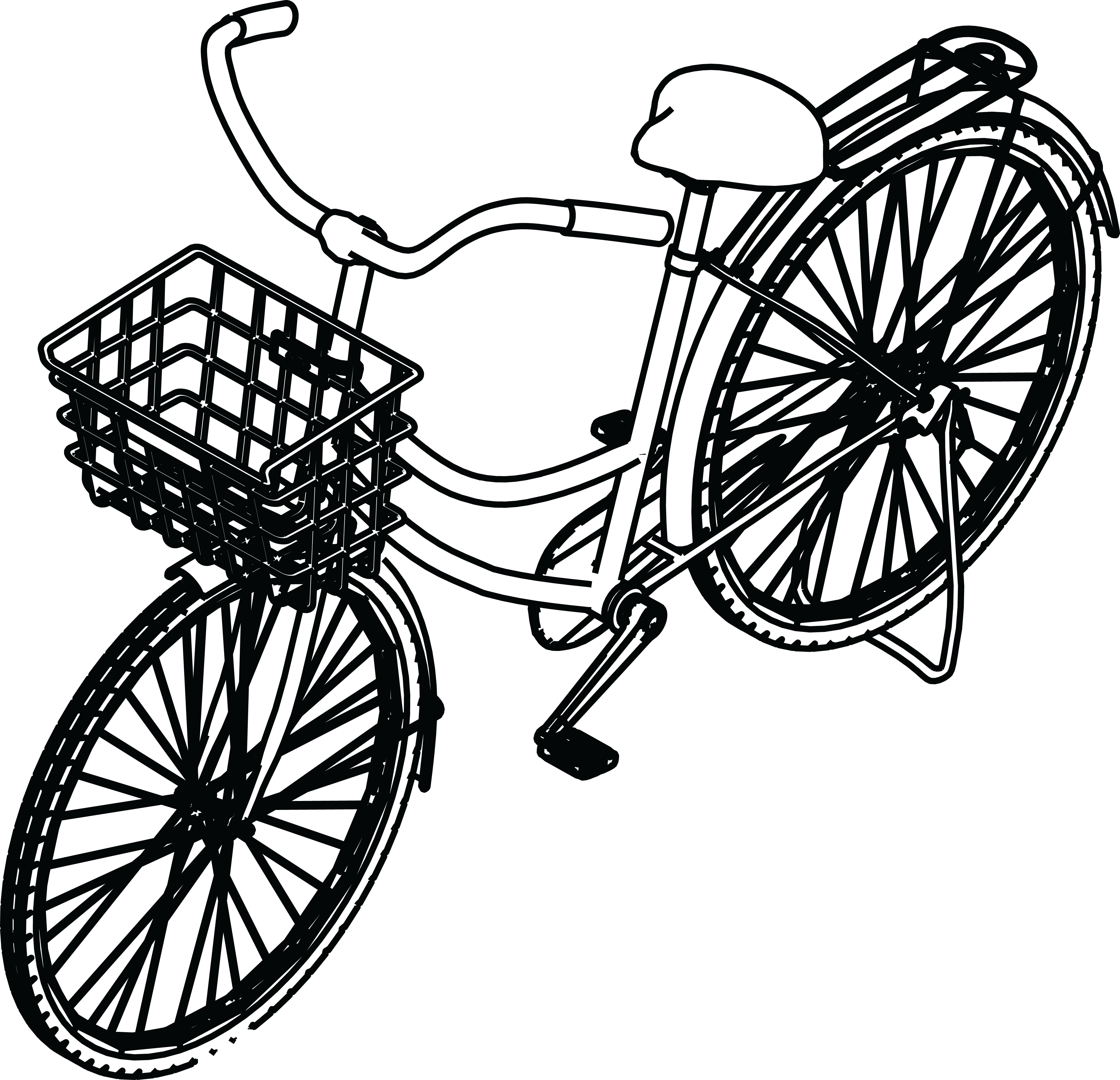 Free Clipart Of A Bicycle With A Basket - Isometric Bike Drawing (4000x3859), Png Download