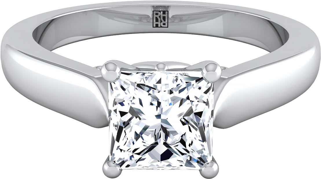 Princess Cut Diamond Engagement Ring With Scroll Gallery - Princess Cut (1400x1400), Png Download