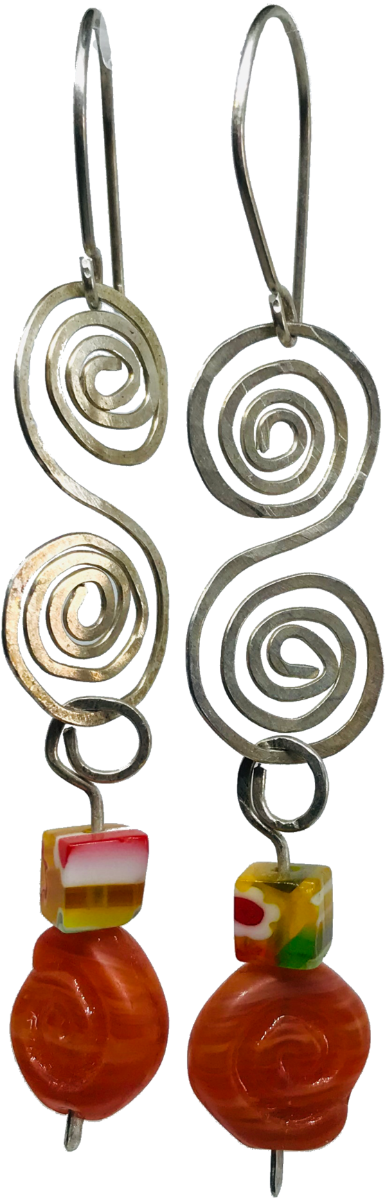 Sterling Silver Earrings With Millefiori Glass Cubes - Earrings (2048x2048), Png Download