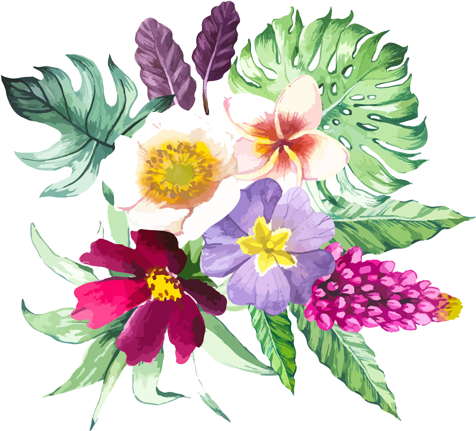 Illustration Beautiful Floral - Watercolor Tropical Flower Bouquet (1024x1024), Png Download