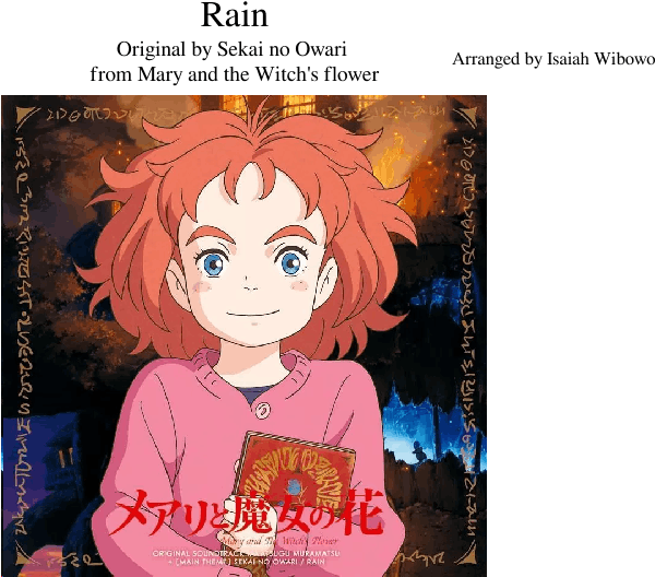 Rain Sheet Music For Piano, Bass, Percussion Download - Mary And The Witch's Flower Ost (850x1100), Png Download
