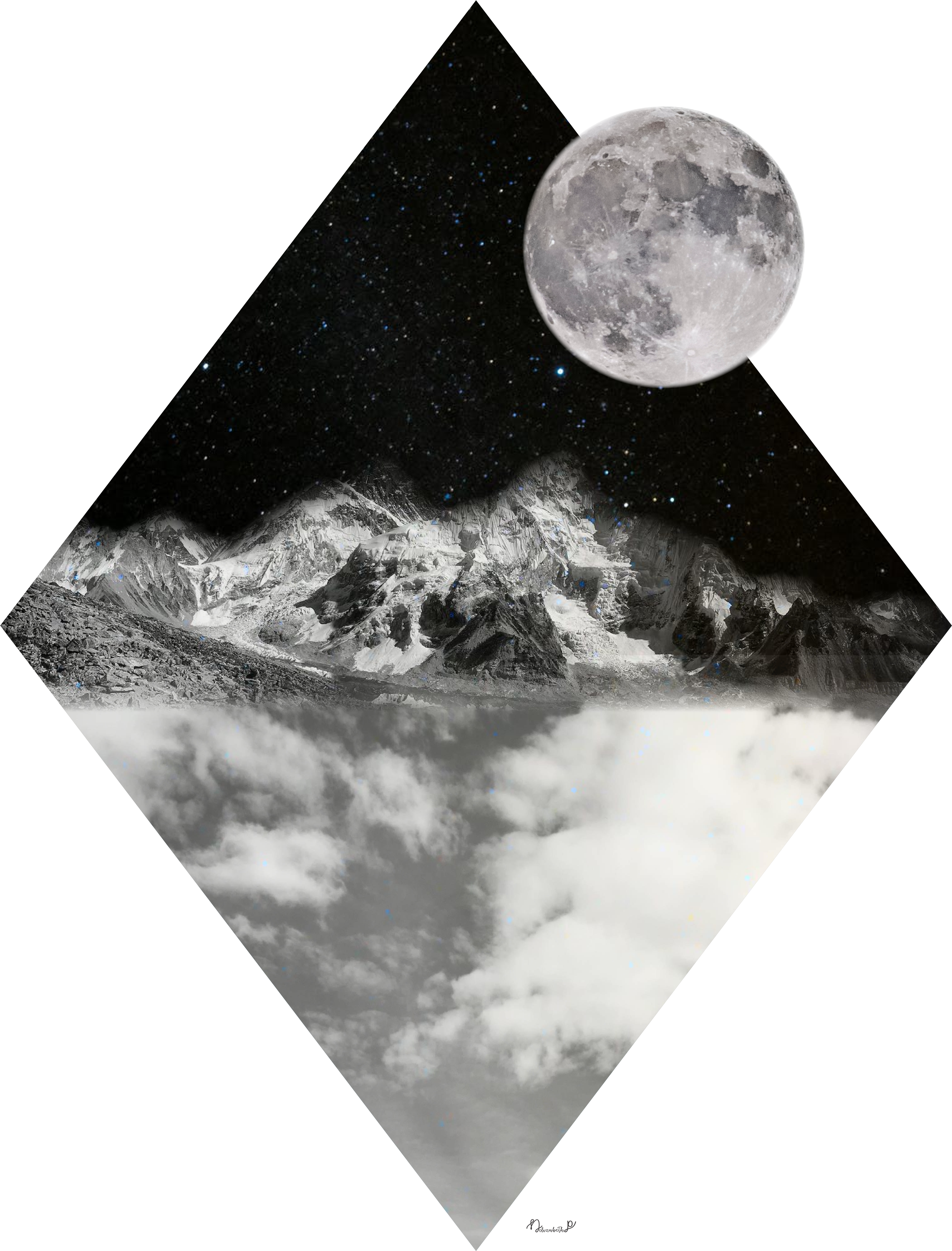 Galaxy Mountain Art Print - Moon (4962x7016), Png Download