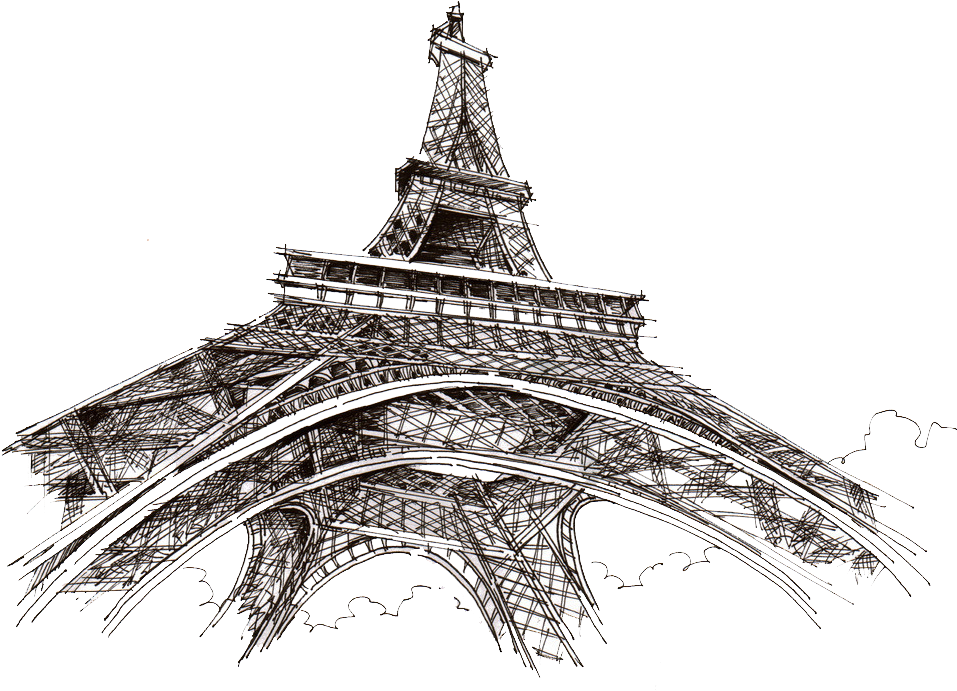 Eiffel Tower Champ De Sketch Transprent Png - 手繪 艾 菲 爾 鐵塔 (1024x710), Png Download