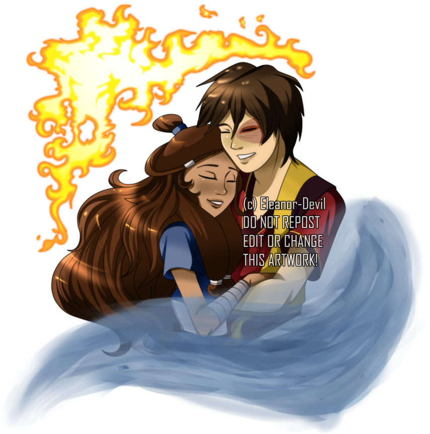 Fire And Water By Eleanor-devil - Zutara Fire And Water (867x922), Png Download