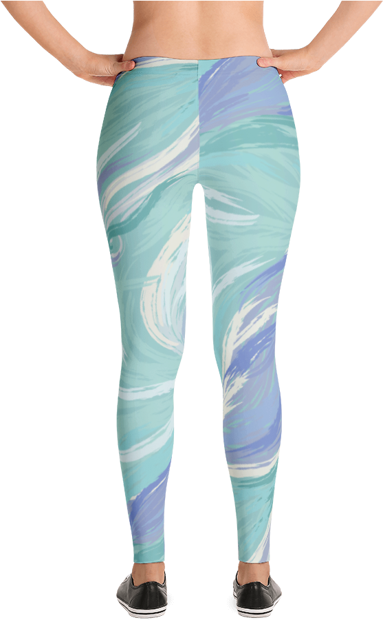 Green Blue Waves Impressionism Yoga Leggings - Capri Pants (1000x1000), Png Download