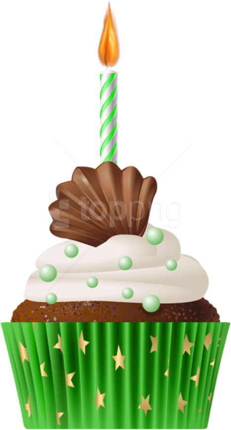Free Png Download Birthday Muffin Green With Candle - Transparent Cupcake With Candle Png (480x871), Png Download