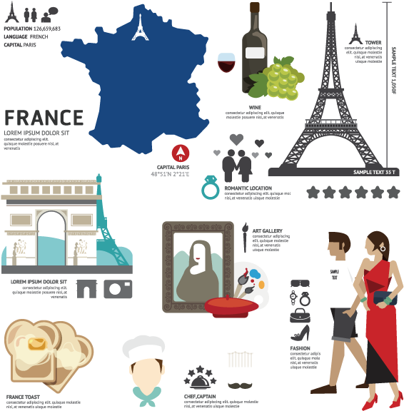 France Map Wine Eiffel Tower Triumphal Arch Chef Mona - Icon Travel To France (595x595), Png Download