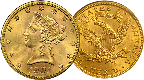 $10 Liberty Gold Coin Ngc/pcgs Ms-62 - Gold (500x286), Png Download