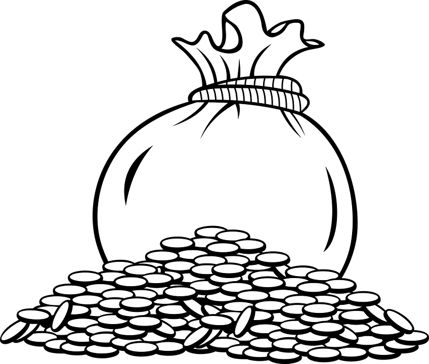 Bag, String, Gold, Coins, Treasure, The Property - Gold Coins Clipart (848x720), Png Download