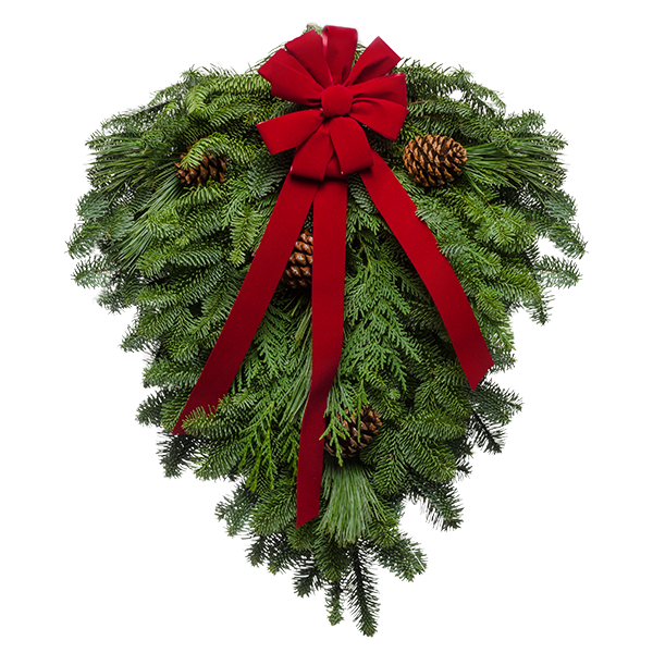 Holiday Swag Fresh Christmas Wreath - Holiday Trims Red Velvet Bow (600x600), Png Download