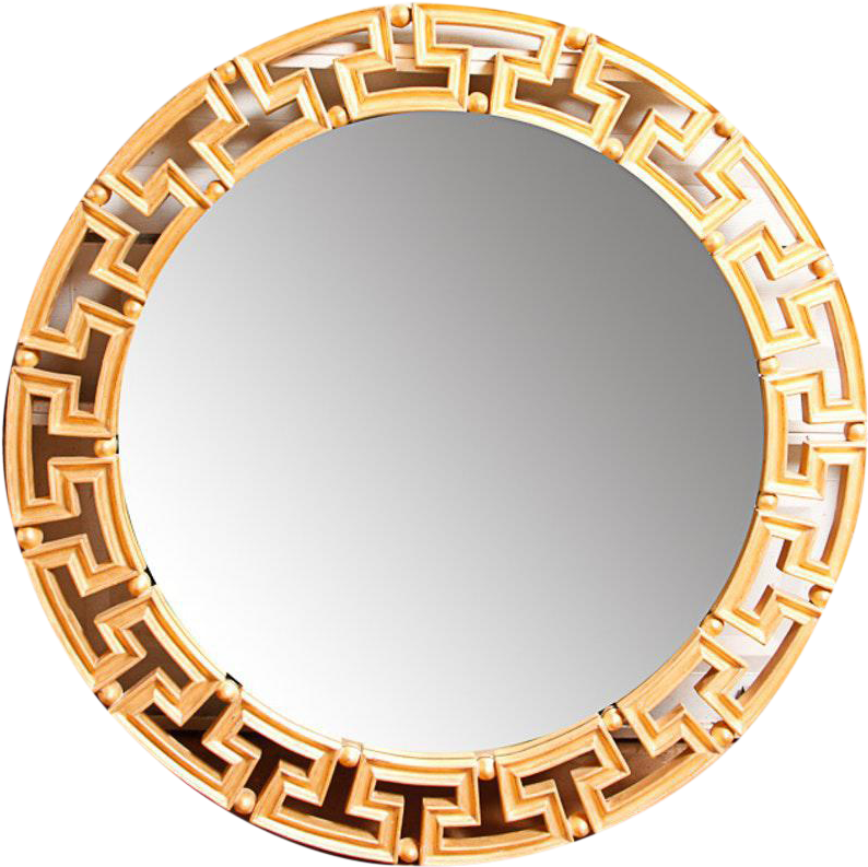 Glam Gold Greek Key Round Wall Mirror On Chairish - Gold Greek Key Wall Mirror (880x906), Png Download