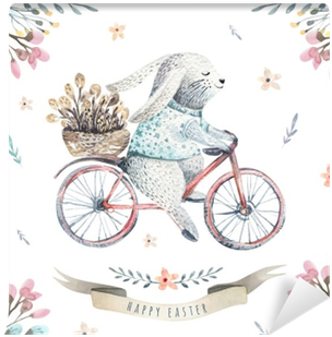 Hand Drawing Easter Watercolor Cartoon Bunnies With - Clip Art Watercolor Easter Bunny (400x400), Png Download