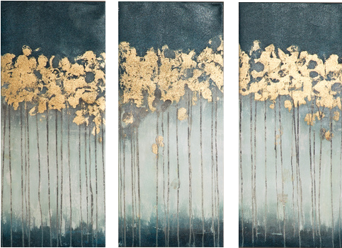 Madison Park Midnight Forest Gel Coat Canvas With Gold - Gold Leaf Oil Painting On Canvas (600x600), Png Download