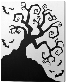 Spooky Silhouette Of Halloween Tree Canvas Print • - Halloween Tree Silhouette (400x400), Png Download