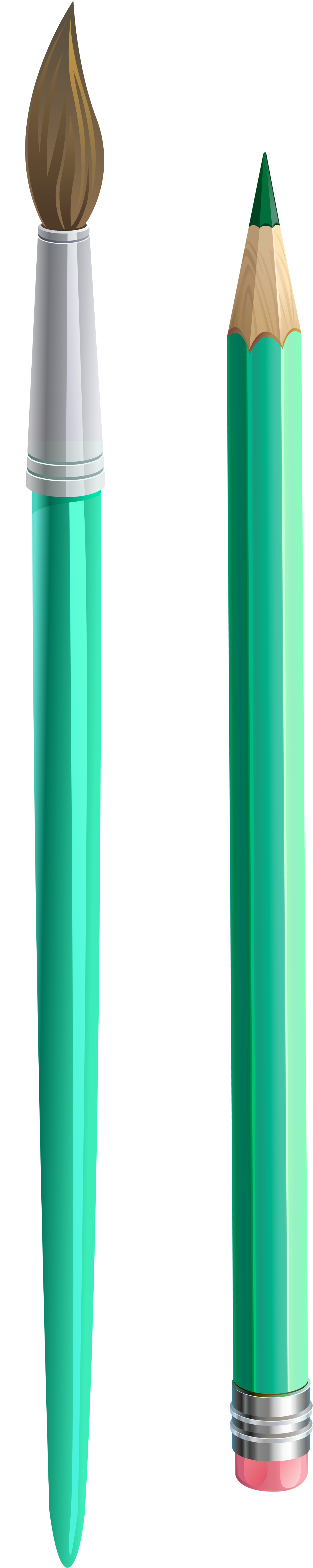 Brush Clipart Pensel - Pencil And Brush Clipart (2047x7296), Png Download