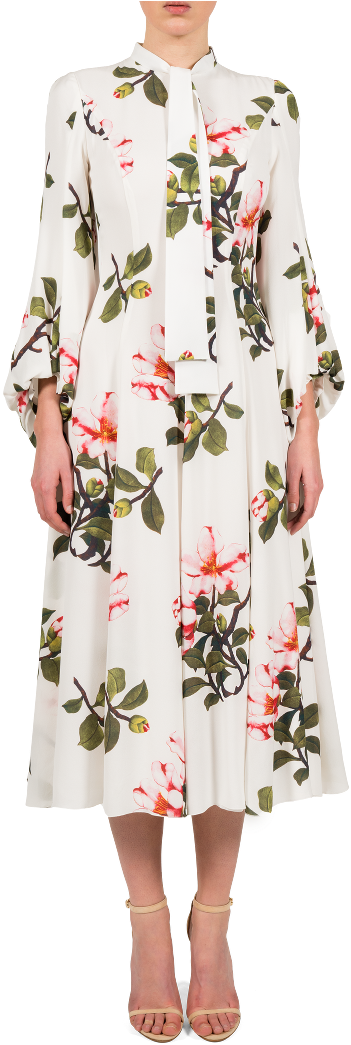 Silk Dress With Bishop Sleeves - Fashion Model (770x1170), Png Download