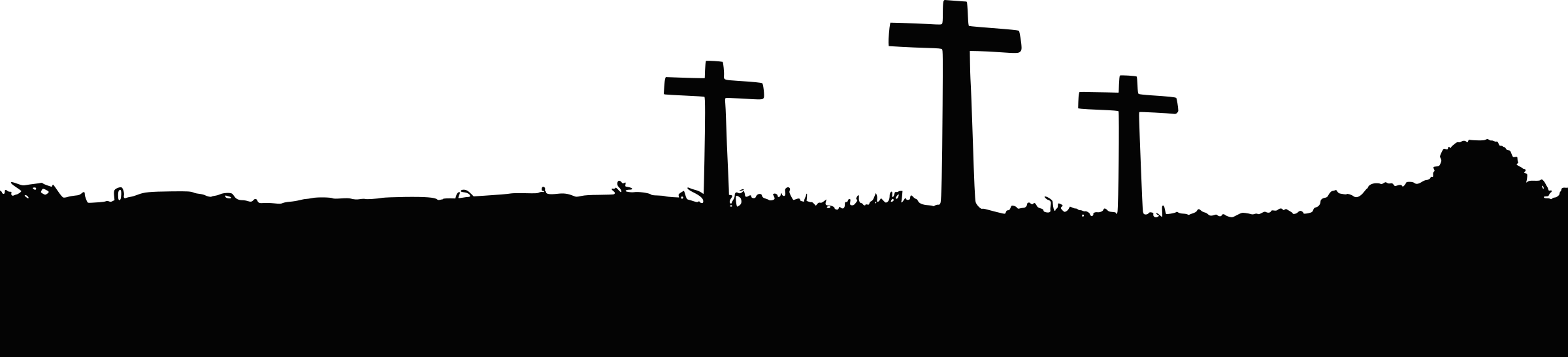 3 Crosses Silhouette Landscape Clipart Black And White - 3 Cross Clipart (2400x547), Png Download