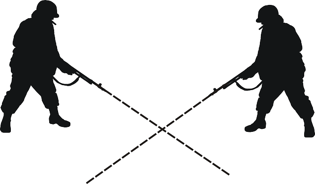 War, Cross, Silhouette, Fire, Weapons, Arms, Army, - Crossfire Clipart (640x374), Png Download