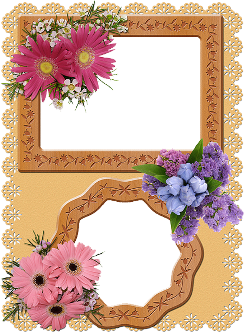 Cool Lacy Border Double Photo Frame With Flower - Double Photo Frame Border (853x1280), Png Download