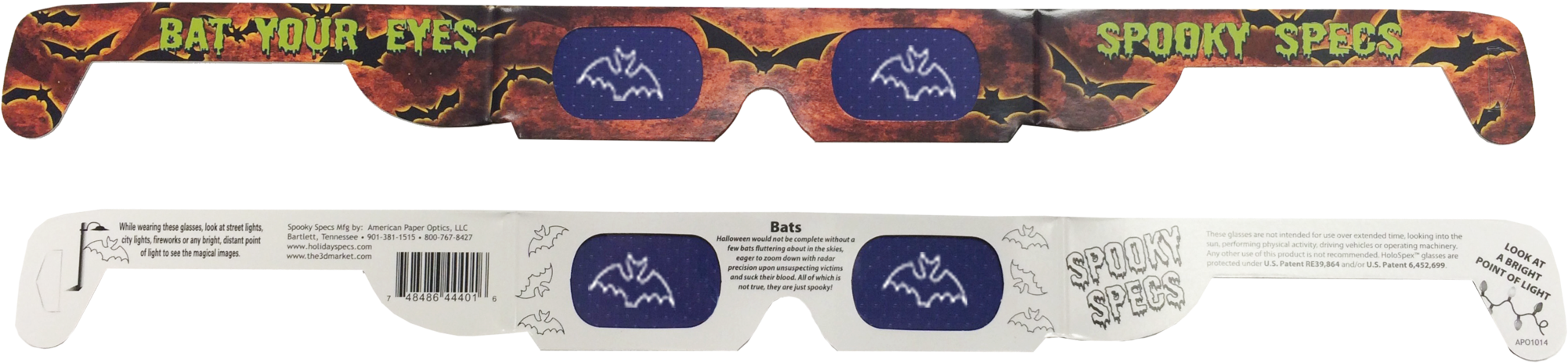 Halloween Bat 3d Glasses - Holography (2048x518), Png Download