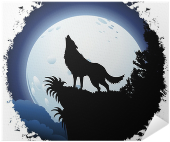 Wolf Howling At Blue Moon On Grunge Frame Poster • - Blue Moon With Wolf (400x400), Png Download