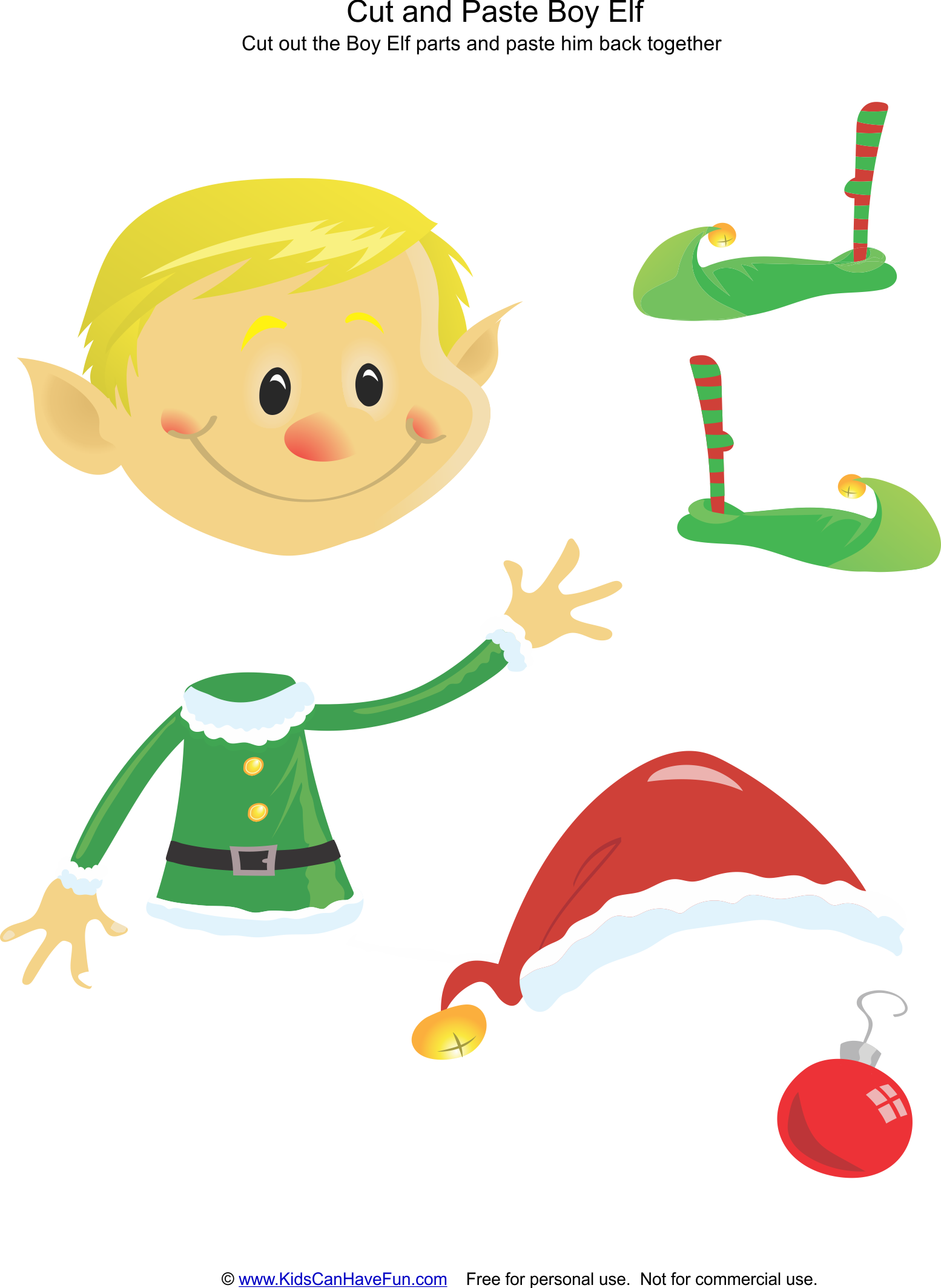 Cut And Paste - Christmas Elf Cut And Paste (1554x2126), Png Download
