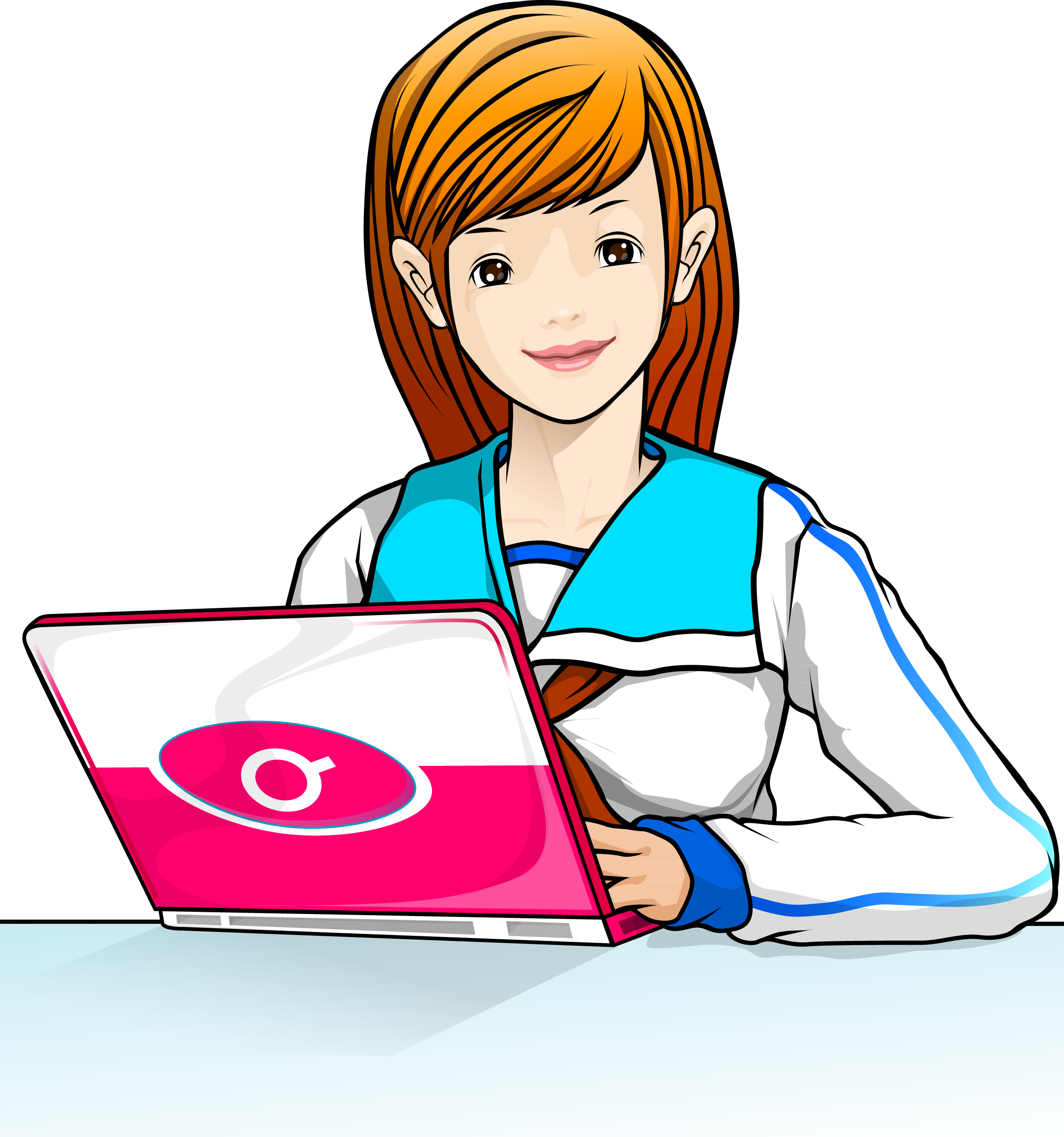Clip Art School Girls Transprent Png Free Ⓒ - Girl On Laptop Clipart Png (2486x2656), Png Download